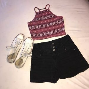 Black denim shorts